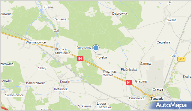 mapa Poręba, Poręba gmina Strzelce Opolskie na mapie Targeo